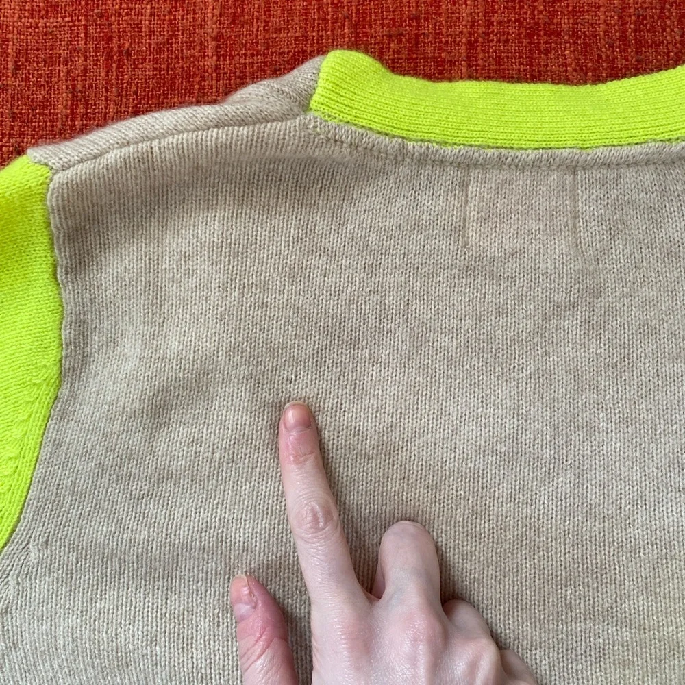 Brodie Cashmere Neon Green ColorBlock Cardigan Sweater - Picture 13 of 15